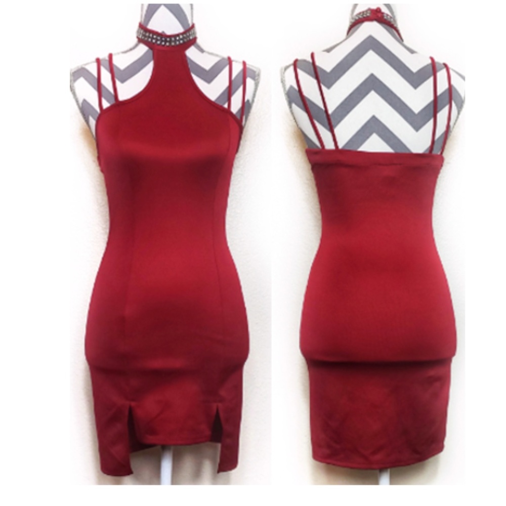 High Collar Rhinestone Embellished club dress